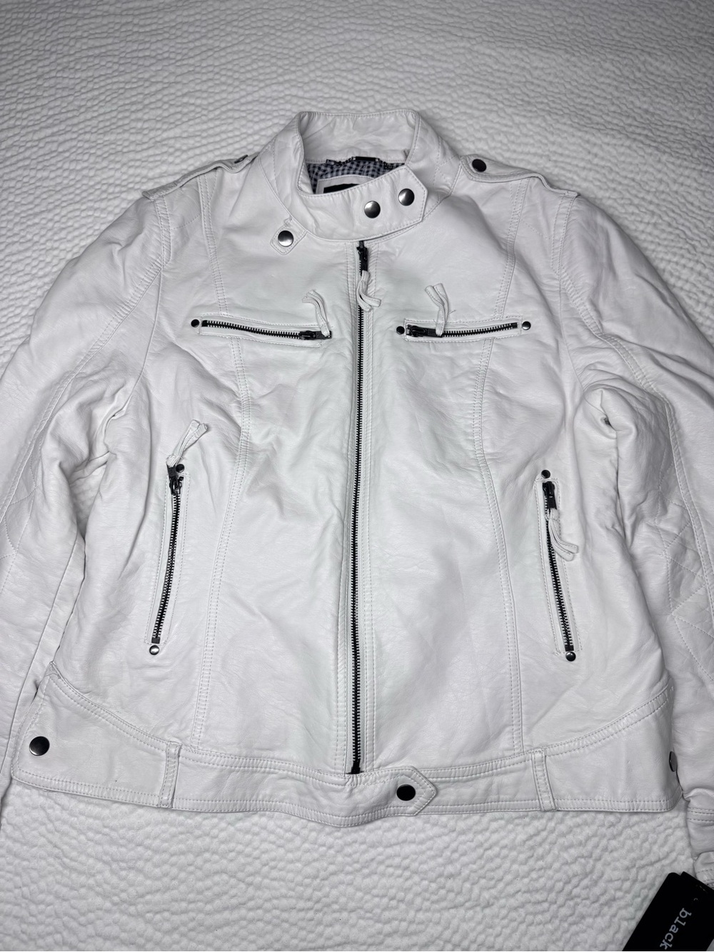 Black Rivet White Faux Leather Moto Jacket XL NWT